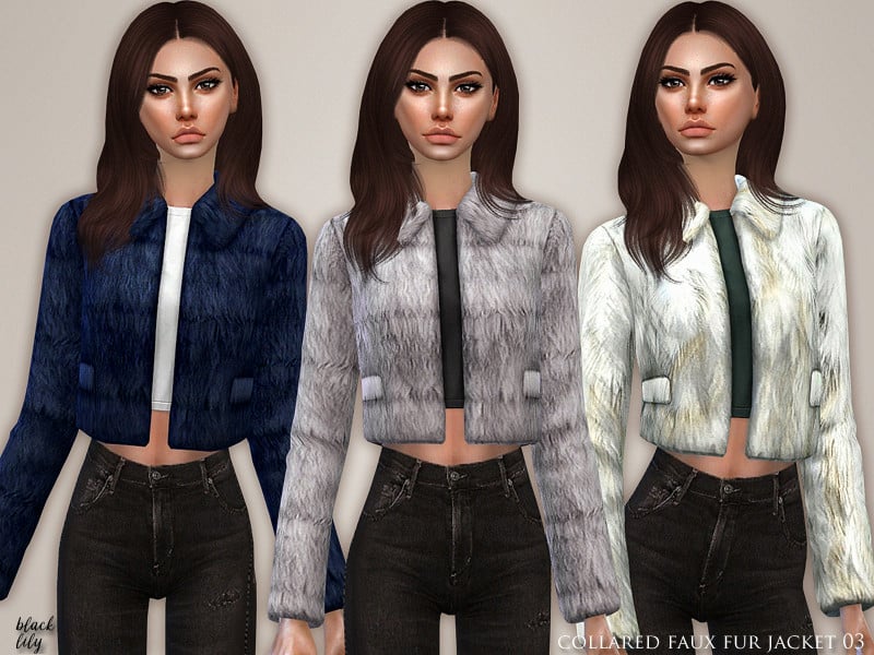 Collared Faux Fur Jacket 03 - Sims 4 Mod Download Free