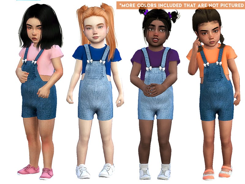 Cropped Tee with Bow Overalls - Sims 4 Mod Download Free