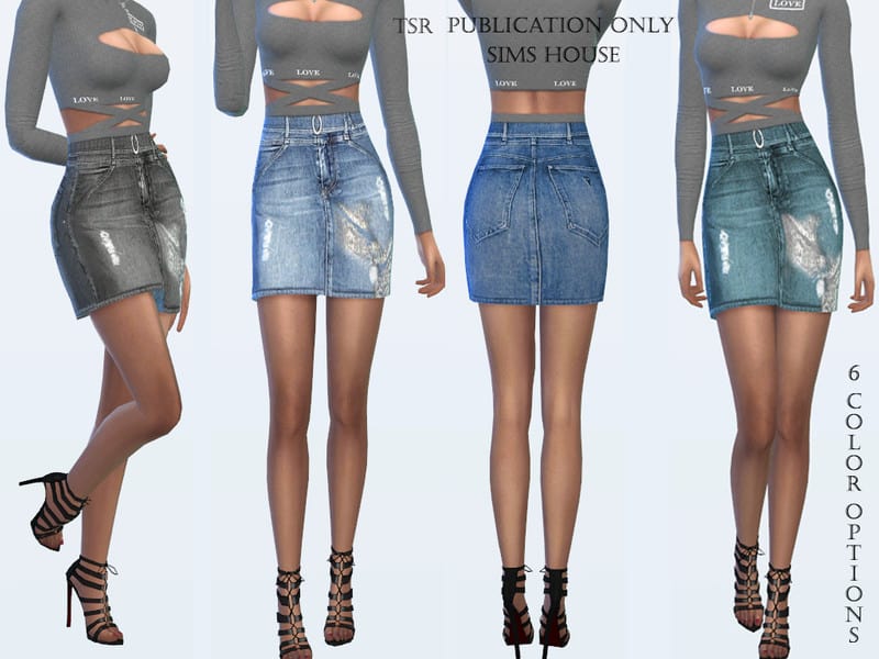 Denim skirt with belt - Sims 4 Mod Download Free