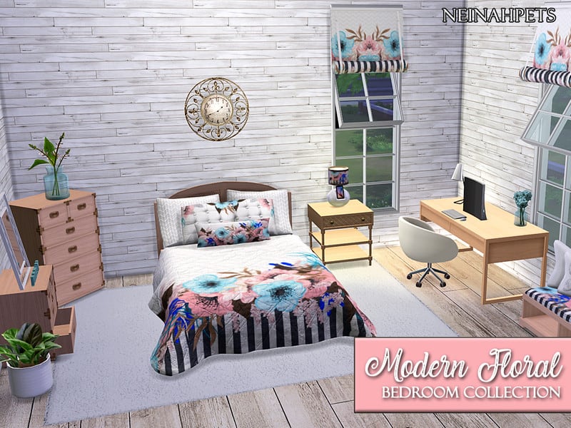 Modern Floral Bedroom {Mesh Required} - Sims 4 Mod Download Free