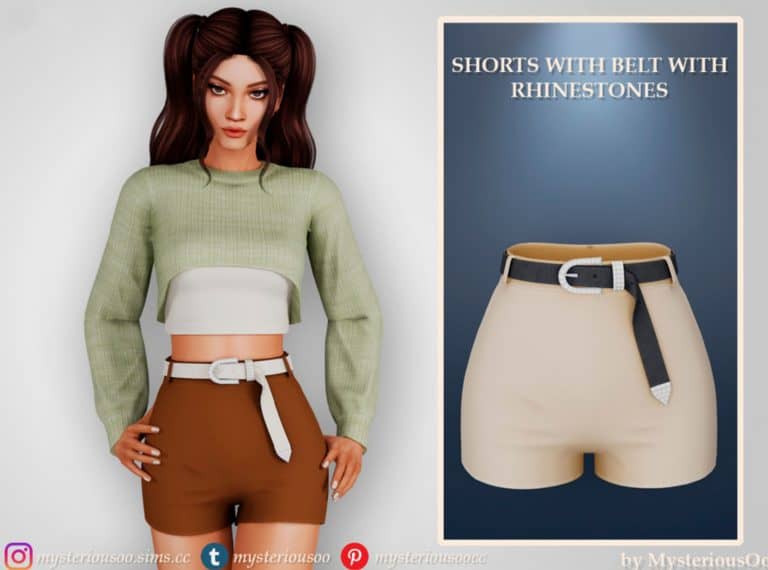 Shorts with belt with rhinestones - Sims 4 Mod Download Free